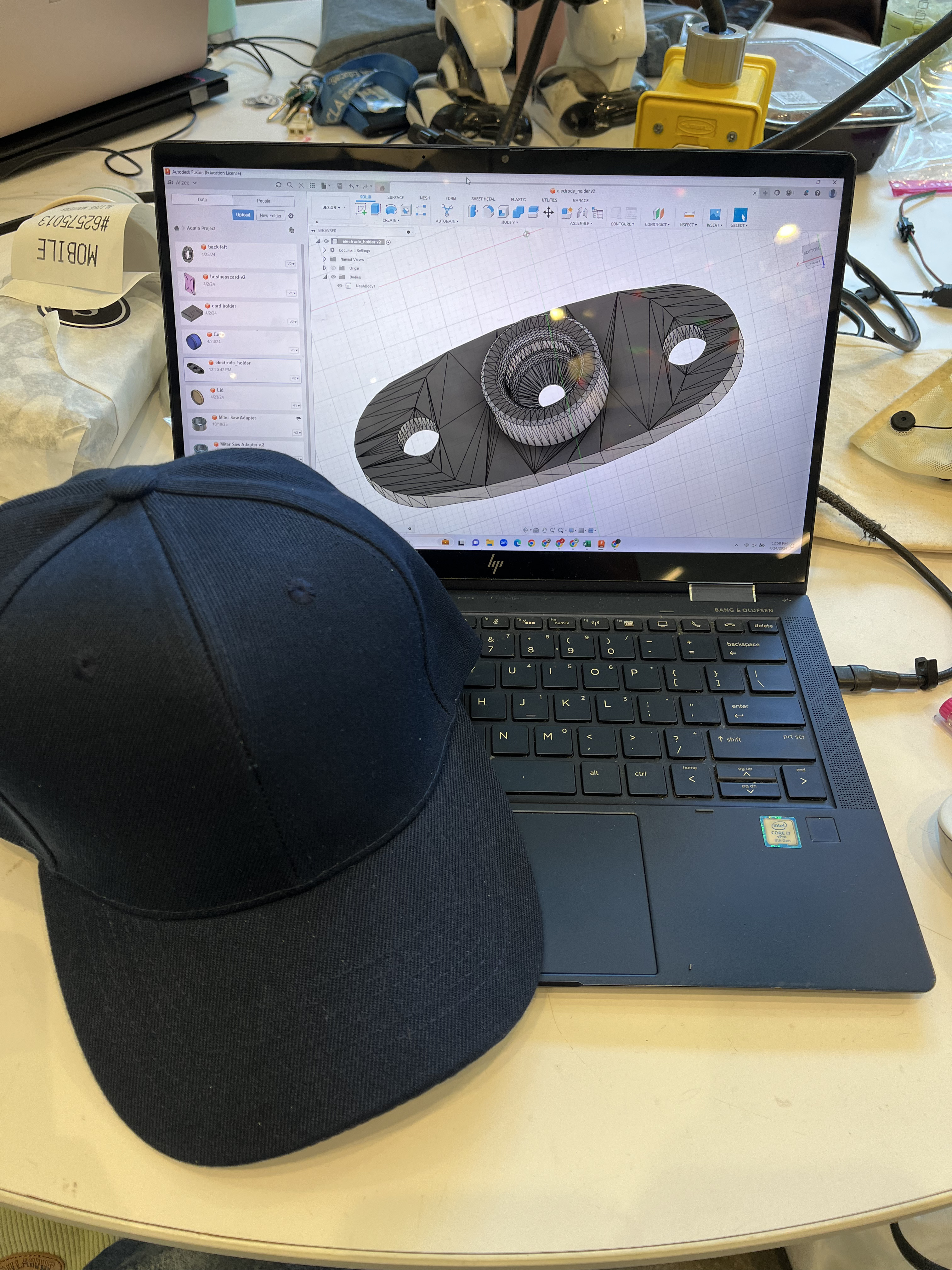 CAD design of EEG headset showing 3D modeling process