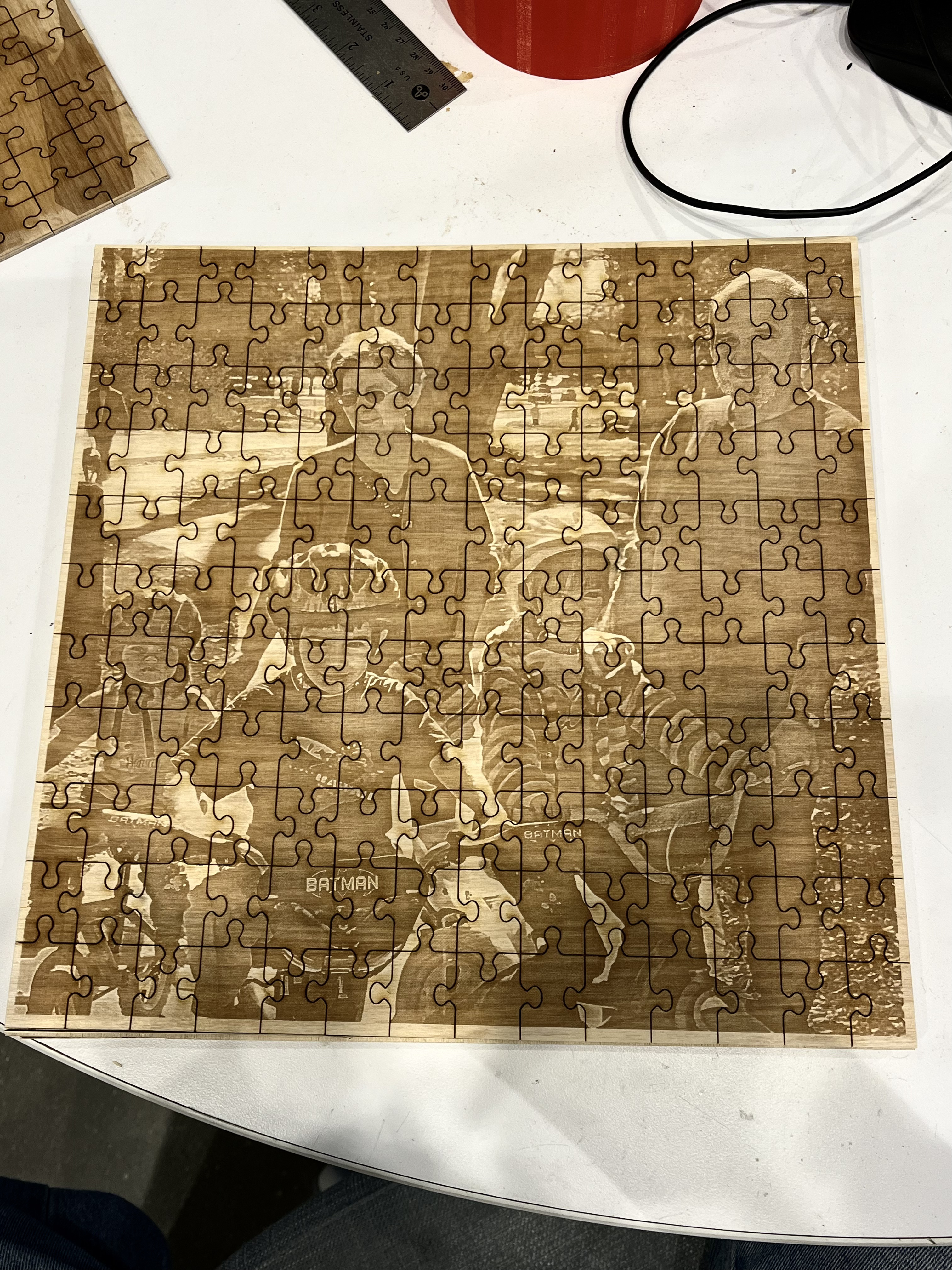 Custom laser-cut wooden Batman jigsaw puzzle